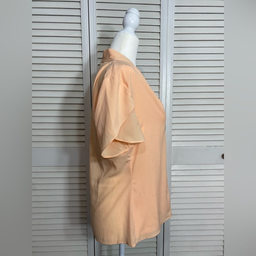 Small Calvin Klein Light Pink Salmon Short Sleeve Ruffled Lightweight Blouse - Picture 3 of 5